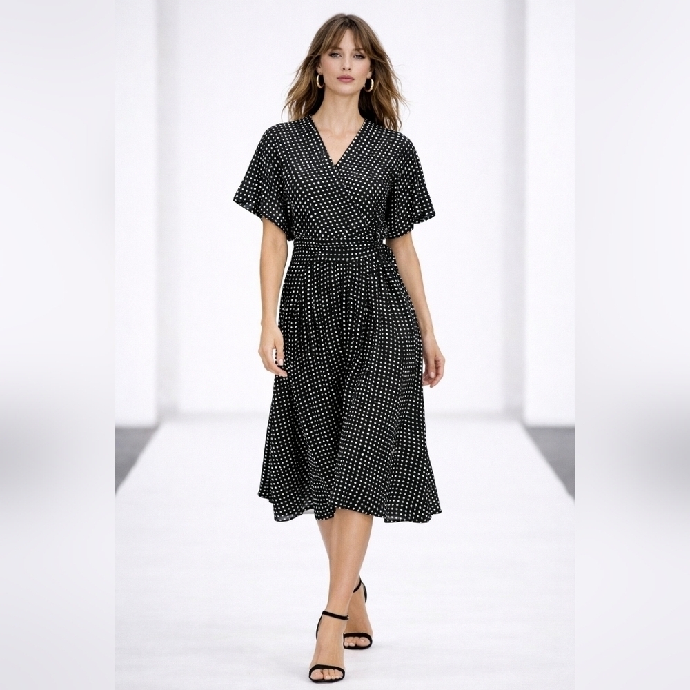 Diane von Furstenberg Silk Polka Dot Wrap Dress Black White Size 0 Classic DVF